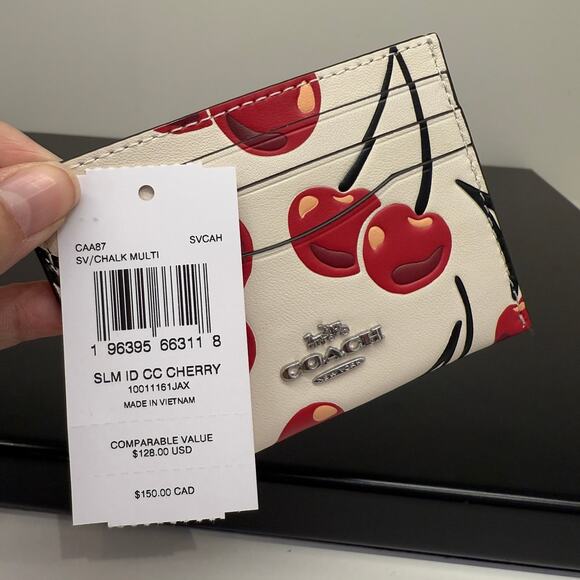 Coach CAA87 Slim Id Card Case With Cherry Print - Picture 4 of 4
